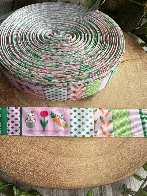 Beautiful Bright Coloured Easter Themed Tile Print Design Grosgrain Ribbon
