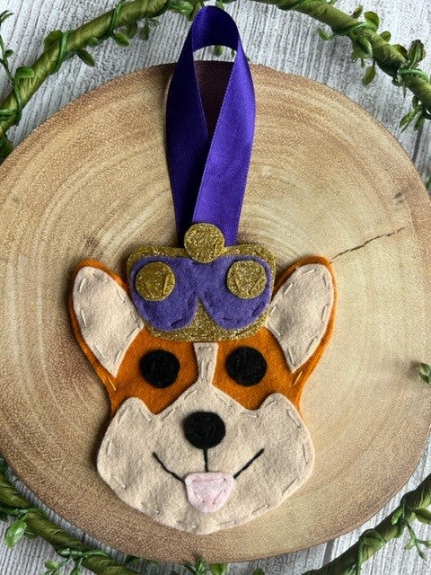 Handmade Cute Corgi & Crown Hanging Decoration - Keepsake Gift