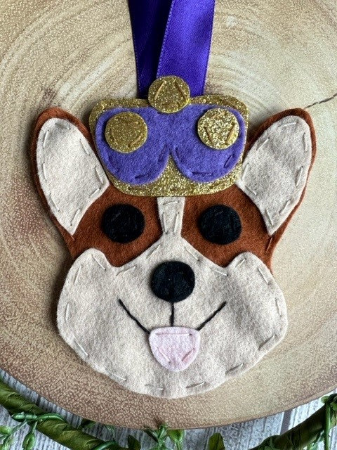 Handmade Cute Corgi & Crown Hanging Decoration - Keepsake Gift