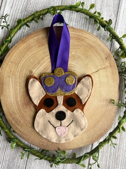 Handmade Cute Corgi & Crown Hanging Decoration - Keepsake Gift