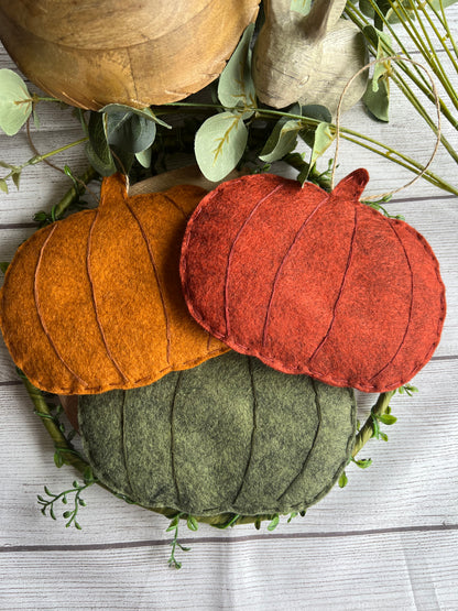 Handmade Selection Coloured Felt Pumpkins - 3 Colour Choices