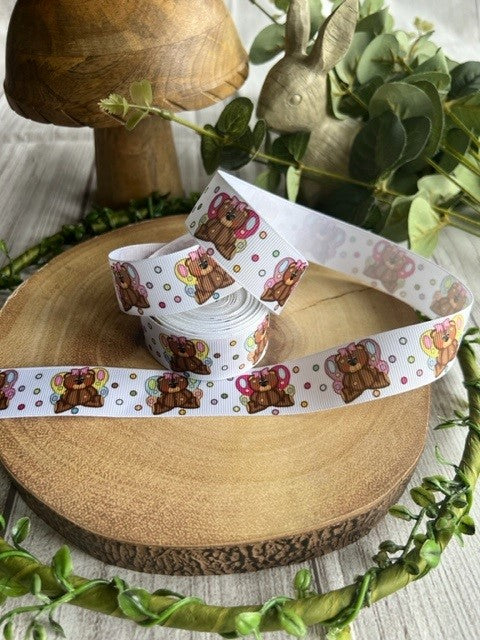 Beautiful Coloured Bear & Butterfly Print Design Grosgrain Ribbon