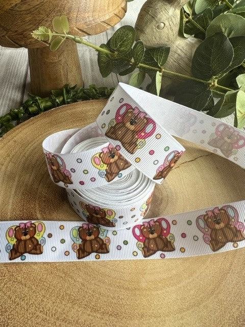 Beautiful Coloured Bear & Butterfly Print Design Grosgrain Ribbon