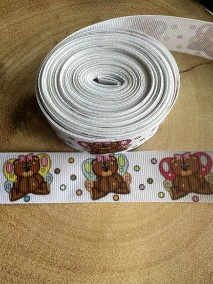 Beautiful Coloured Bear & Butterfly Print Design Grosgrain Ribbon