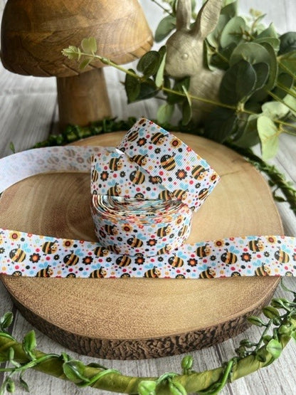 Beautiful Coloured Busy Bees Print Design Grosgrain Ribbon