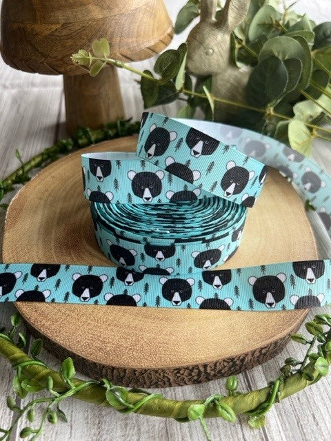 Beautiful Coloured Black Bear Print Design Grosgrain Ribbon