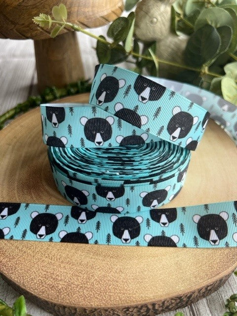 Beautiful Coloured Black Bear Print Design Grosgrain Ribbon