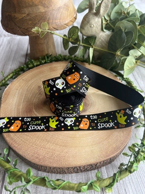 Beautiful Black Halloween 'Too Cute To Spook' Design Grosgrain Ribbon