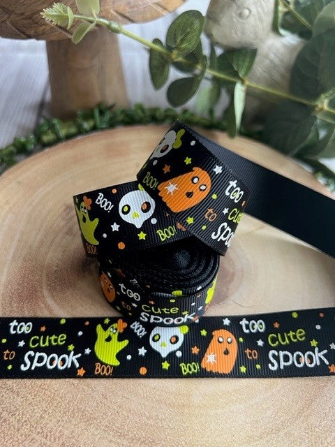 Beautiful Black Halloween 'Too Cute To Spook' Design Grosgrain Ribbon