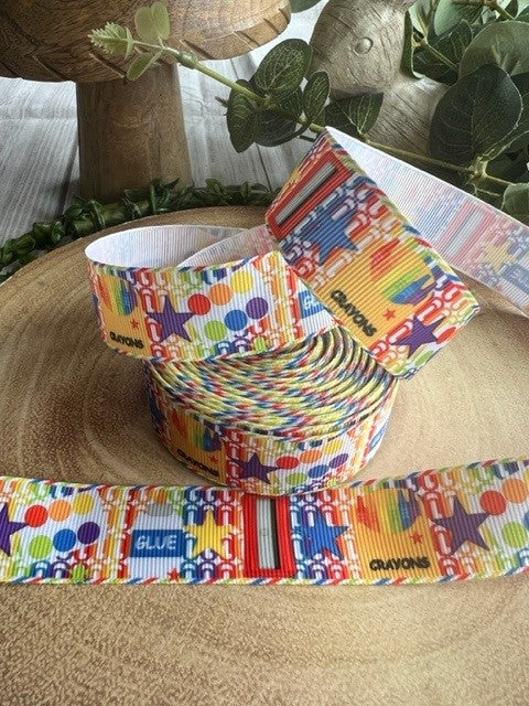 Beautiful Bright Coloured Art Supplies Print Design Grosgrain Ribbon