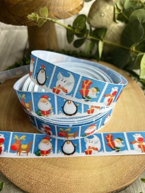 Beautiful Christmas Character Tile Print Design Grosgrain Ribbon