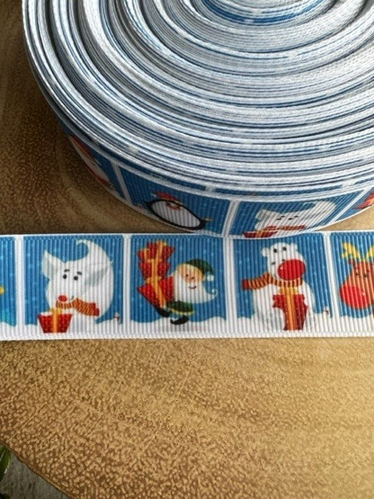 Beautiful Christmas Character Tile Print Design Grosgrain Ribbon