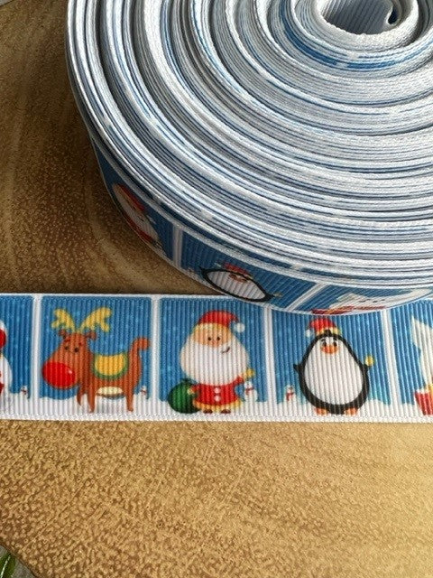 Beautiful Christmas Character Tile Print Design Grosgrain Ribbon