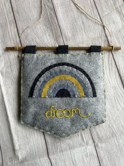 Handmade Felt Grey & Yellow Rainbow & Dream Themed Banner