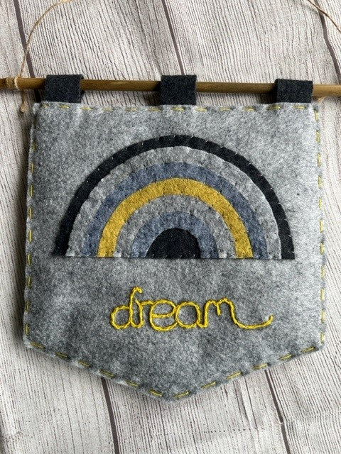 Handmade Felt Grey & Yellow Rainbow & Dream Themed Banner