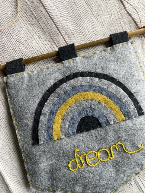 Handmade Felt Grey & Yellow Rainbow & Dream Themed Banner