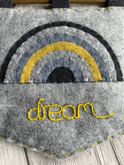 Handmade Felt Grey & Yellow Rainbow & Dream Themed Banner