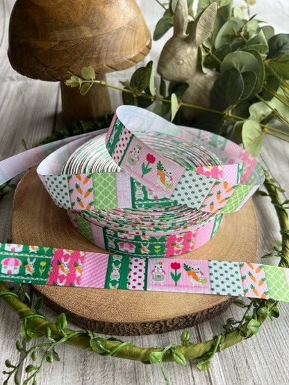 Beautiful Bright Coloured Easter Themed Tile Print Design Grosgrain Ribbon