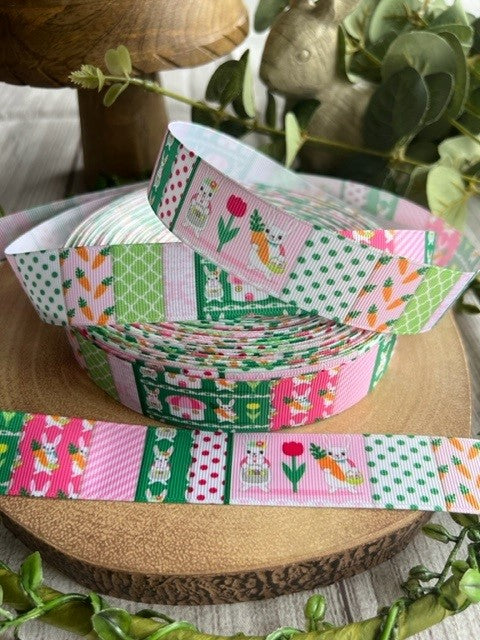 Beautiful Bright Coloured Easter Themed Tile Print Design Grosgrain Ribbon