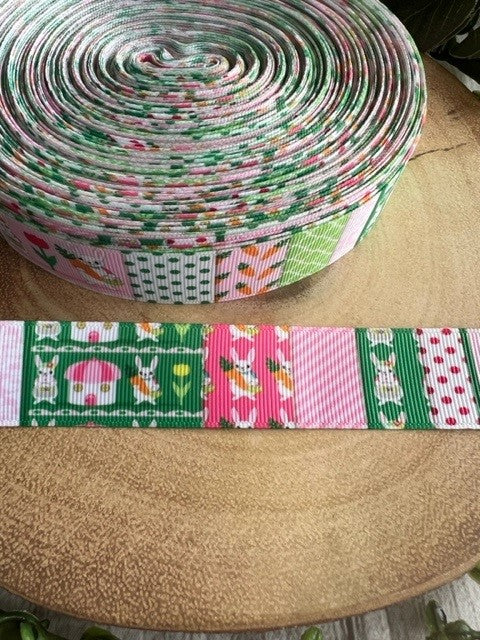 Beautiful Bright Coloured Easter Themed Tile Print Design Grosgrain Ribbon