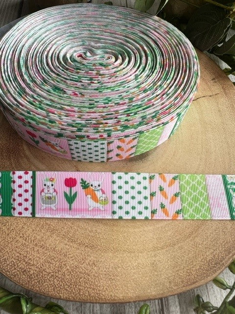 Beautiful Bright Coloured Easter Themed Tile Print Design Grosgrain Ribbon