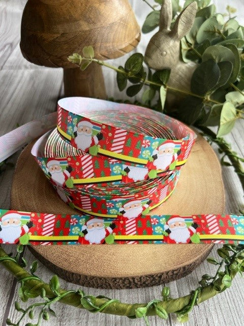 Beautiful Bright Coloured Father Christmas Design Grosgrain Ribbon