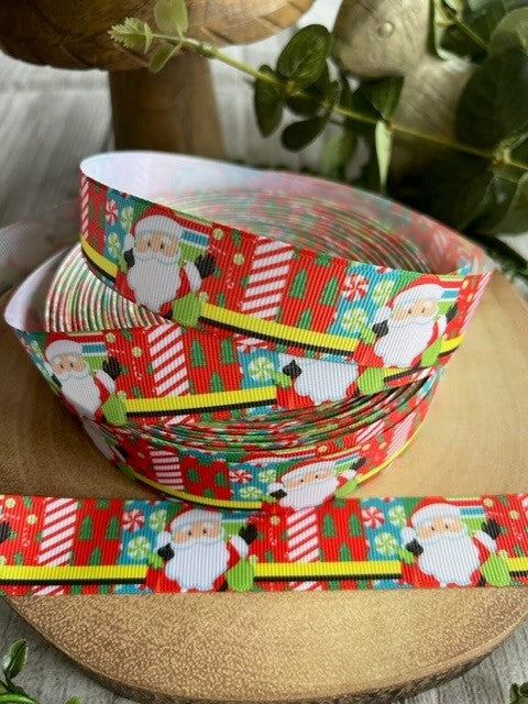 Beautiful Bright Coloured Father Christmas Design Grosgrain Ribbon