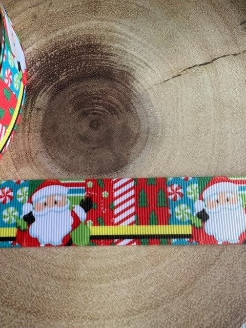 Beautiful Bright Coloured Father Christmas Design Grosgrain Ribbon