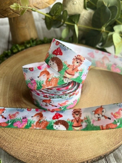 Beautiful Bright Coloured Forest Animals Print Design Grosgrain Ribbon