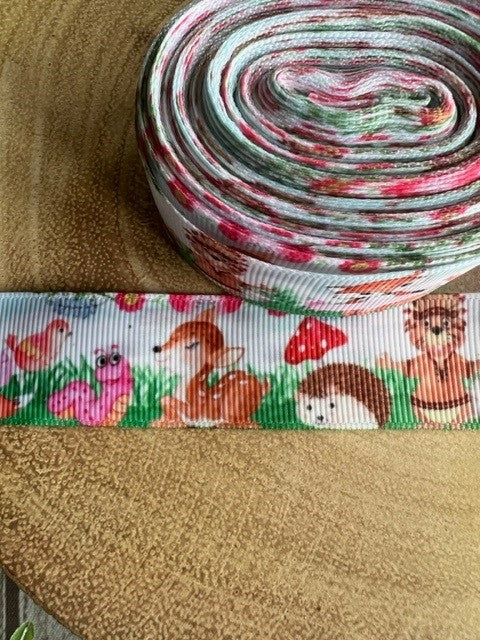 Beautiful Bright Coloured Forest Animals Print Design Grosgrain Ribbon