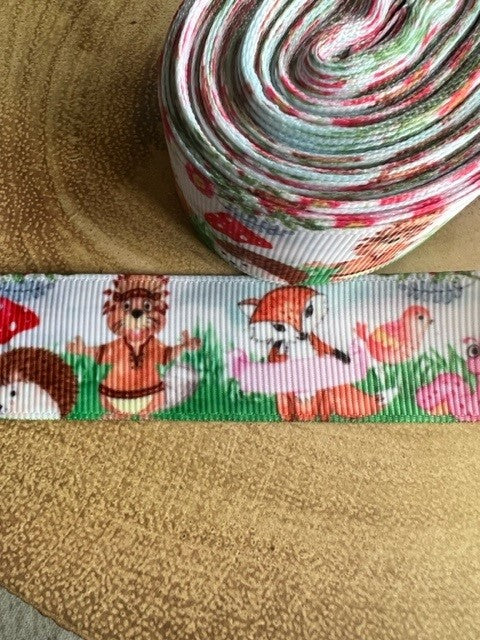 Beautiful Bright Coloured Forest Animals Print Design Grosgrain Ribbon