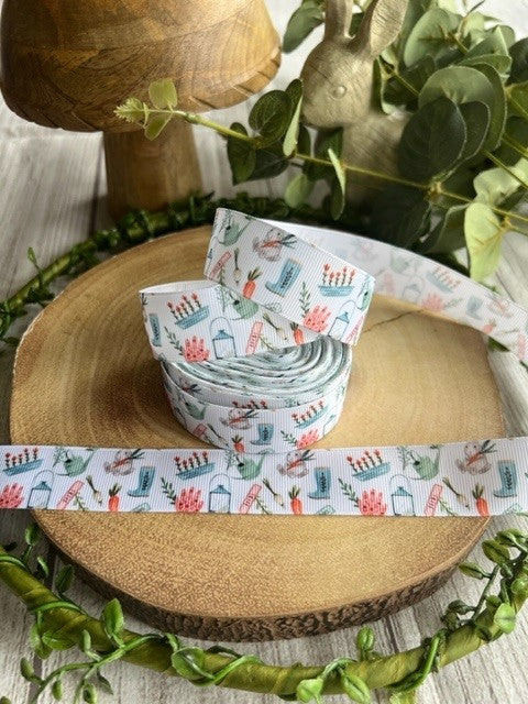 Beautiful Coloured Gardening Themed Design Grosgrain Ribbon