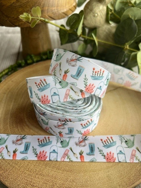 Beautiful Coloured Gardening Themed Design Grosgrain Ribbon