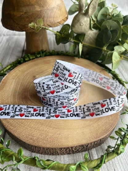 Beautiful Bright Red & Black Graffiti Love Print Design Grosgrain Ribbon