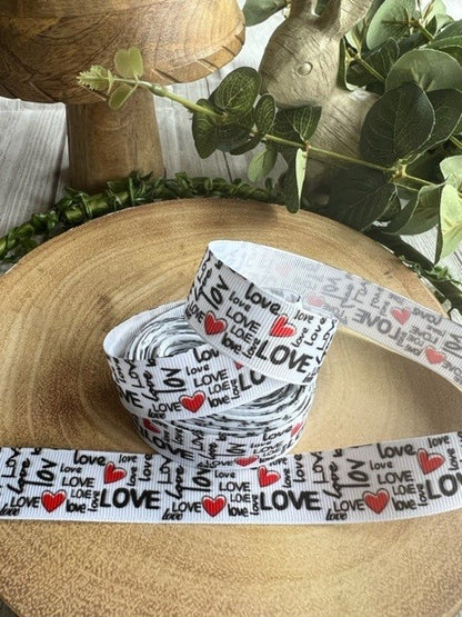 Beautiful Bright Red & Black Graffiti Love Print Design Grosgrain Ribbon