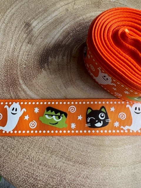 Beautiful Bright Orange Halloween Characters Design Grosgrain Ribbon