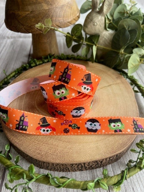 Beautiful Bright Halloween Themed Design Grosgrain Ribbon