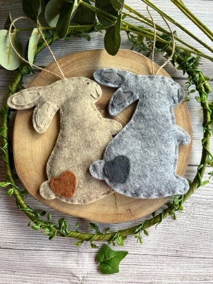 Handmade Beautiful Hanging Felt Rabbit Gift - Grey or Beige