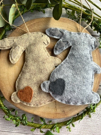 Handmade Beautiful Hanging Felt Rabbit Gift - Grey or Beige