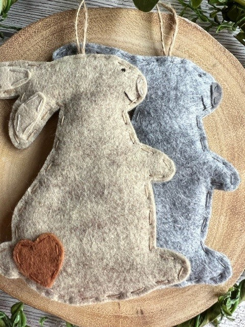 Handmade Beautiful Hanging Felt Rabbit Gift - Grey or Beige