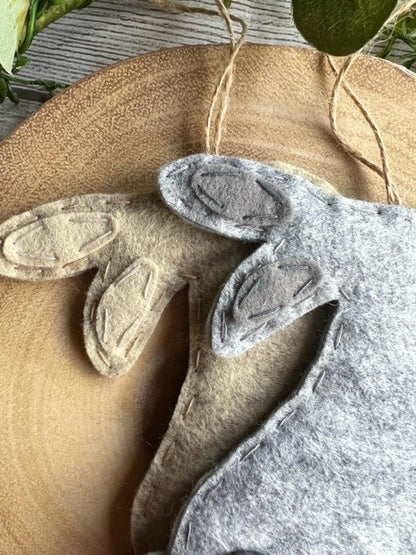 Handmade Beautiful Hanging Felt Rabbit Gift - Grey or Beige