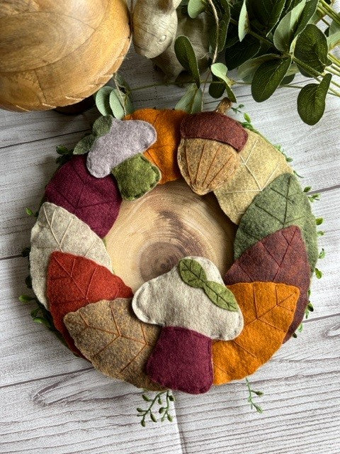 Handmade Leaf Acorn & Mushroom Felt Wreath