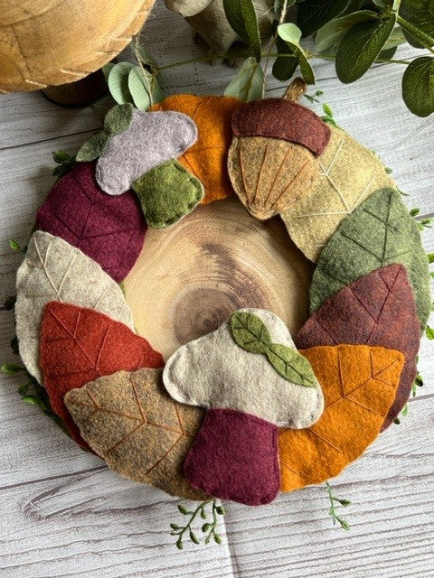 Handmade Leaf Acorn & Mushroom Felt Wreath