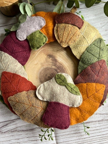 Handmade Leaf Acorn & Mushroom Felt Wreath