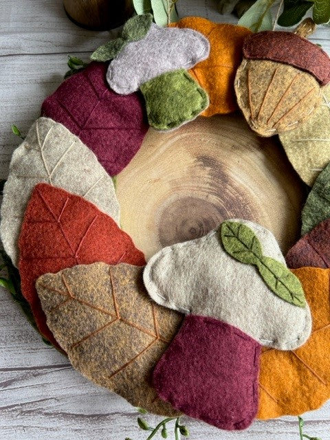 Handmade Leaf Acorn & Mushroom Felt Wreath