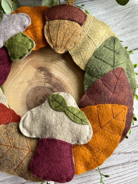 Handmade Leaf Acorn & Mushroom Felt Wreath