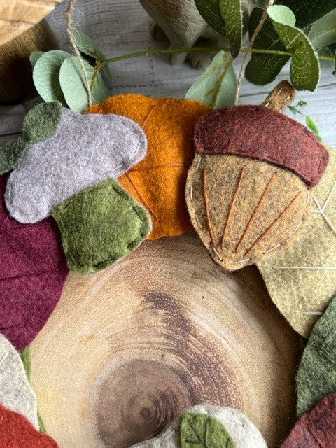 Handmade Leaf Acorn & Mushroom Felt Wreath