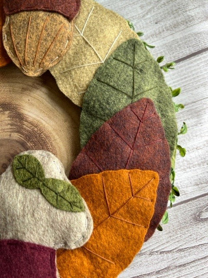 Handmade Leaf Acorn & Mushroom Felt Wreath