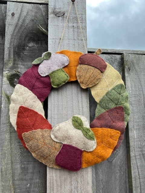 Handmade Leaf Acorn & Mushroom Felt Wreath