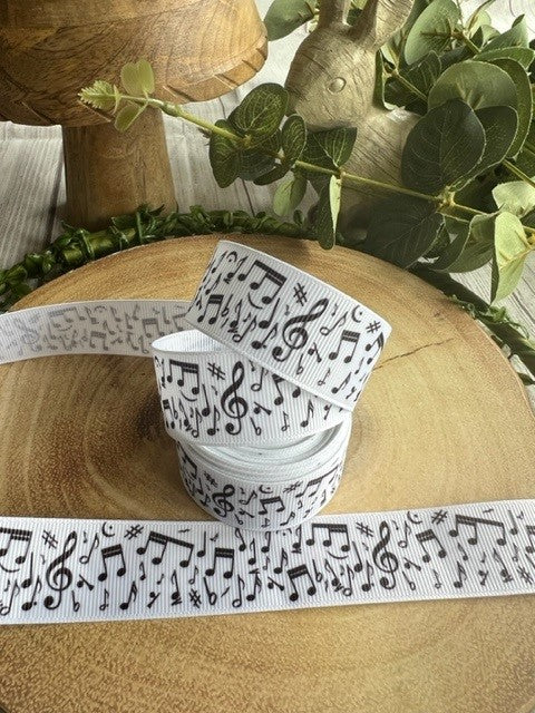 Beautiful Black & White Musical Notes Design Grosgrain Ribbon